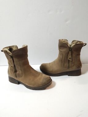 Abeo Hilda Boot Booties Taupe Leather Cozy Faux Fur Lined 6.5M